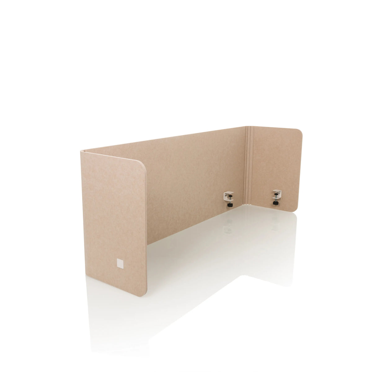 Cloison de table beige FLEXMIUT U avec ailes latérales et quatre clips de fixation de hjh OFFICE – vue à 360° (vue de trois quarts avant 45°)