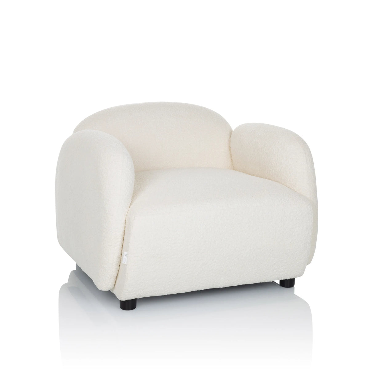 Fauteuil de salon VERDUNA blanc avec revêtement en tissu structuré et pieds noirs courts de hjh LIVING – vue à 360° (vue de face 15°)