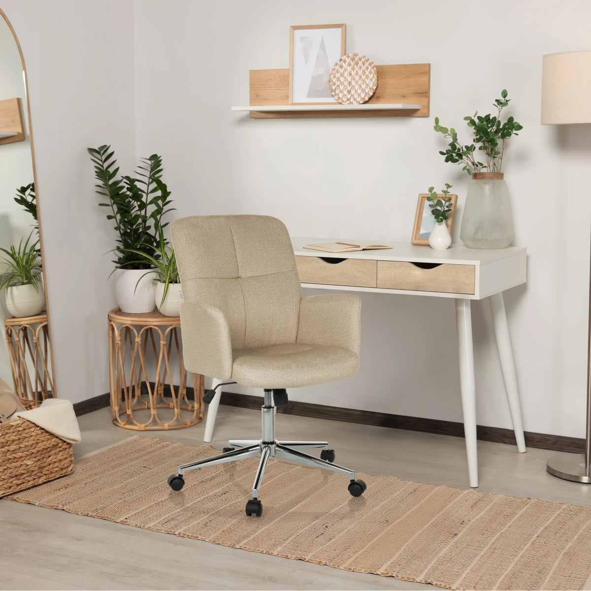 Siège de bureau à domicile SOLAO 400 beige avec accoudoirs et base à roulettes de hjh OFFICE
