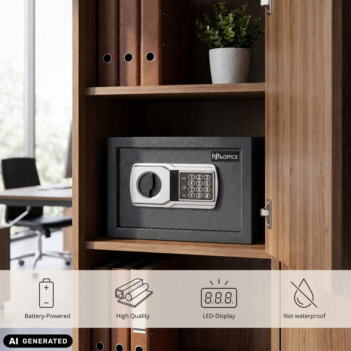 Coffre-fort Safe Compact Basic en anthracite avec serrure à code numérique de hjh OFFICE (image générée par IA)