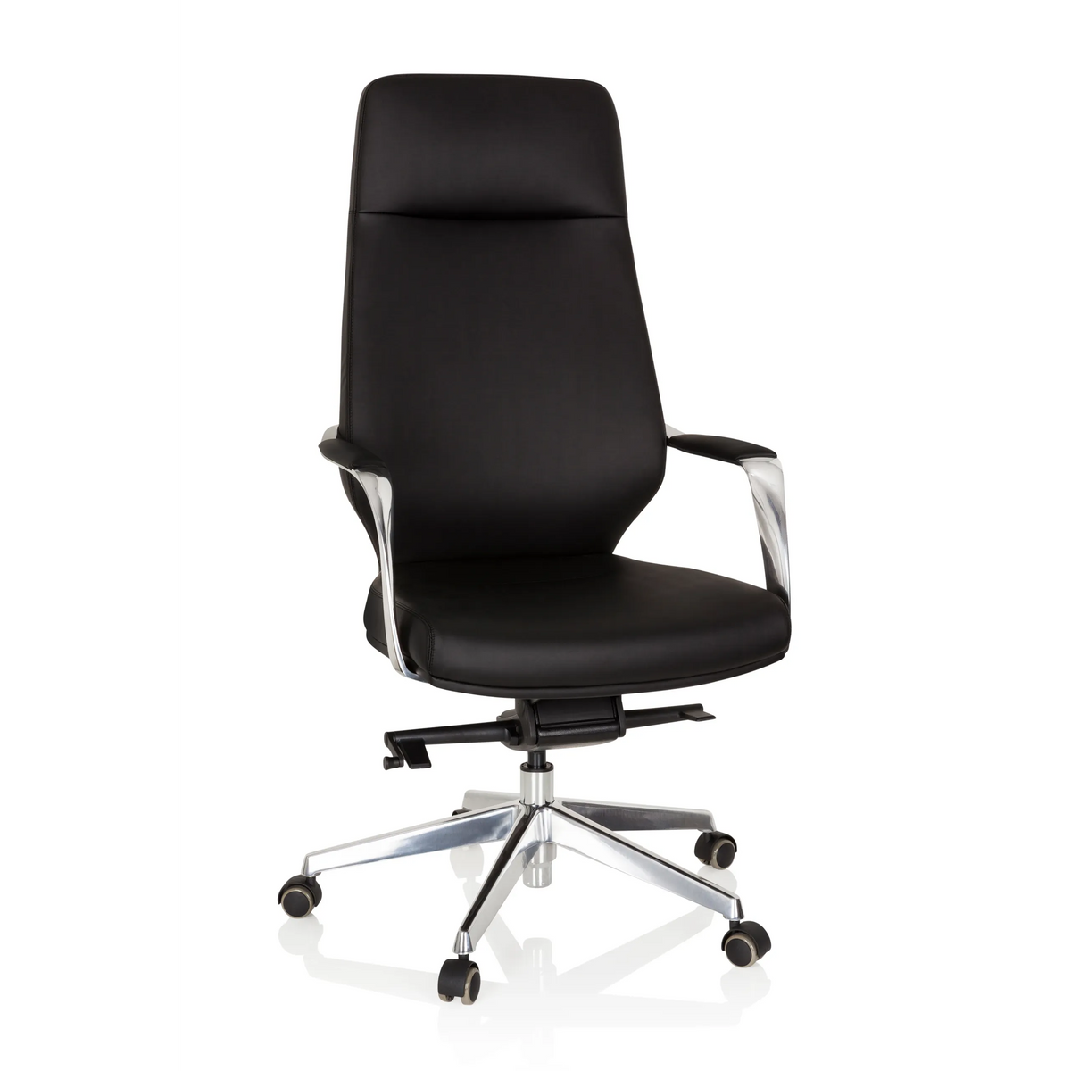 Siège de direction de qualité professionnelle VELVET noir avec accoudoirs et pied à cinq roulettes de hjh OFFICE – vue à 360° (vue de face 20°)