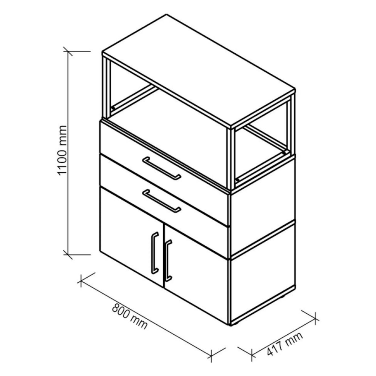 Dessin technique du caisson mobile FlexWall de 800 × 417 mm de hjh OFFICE PRO