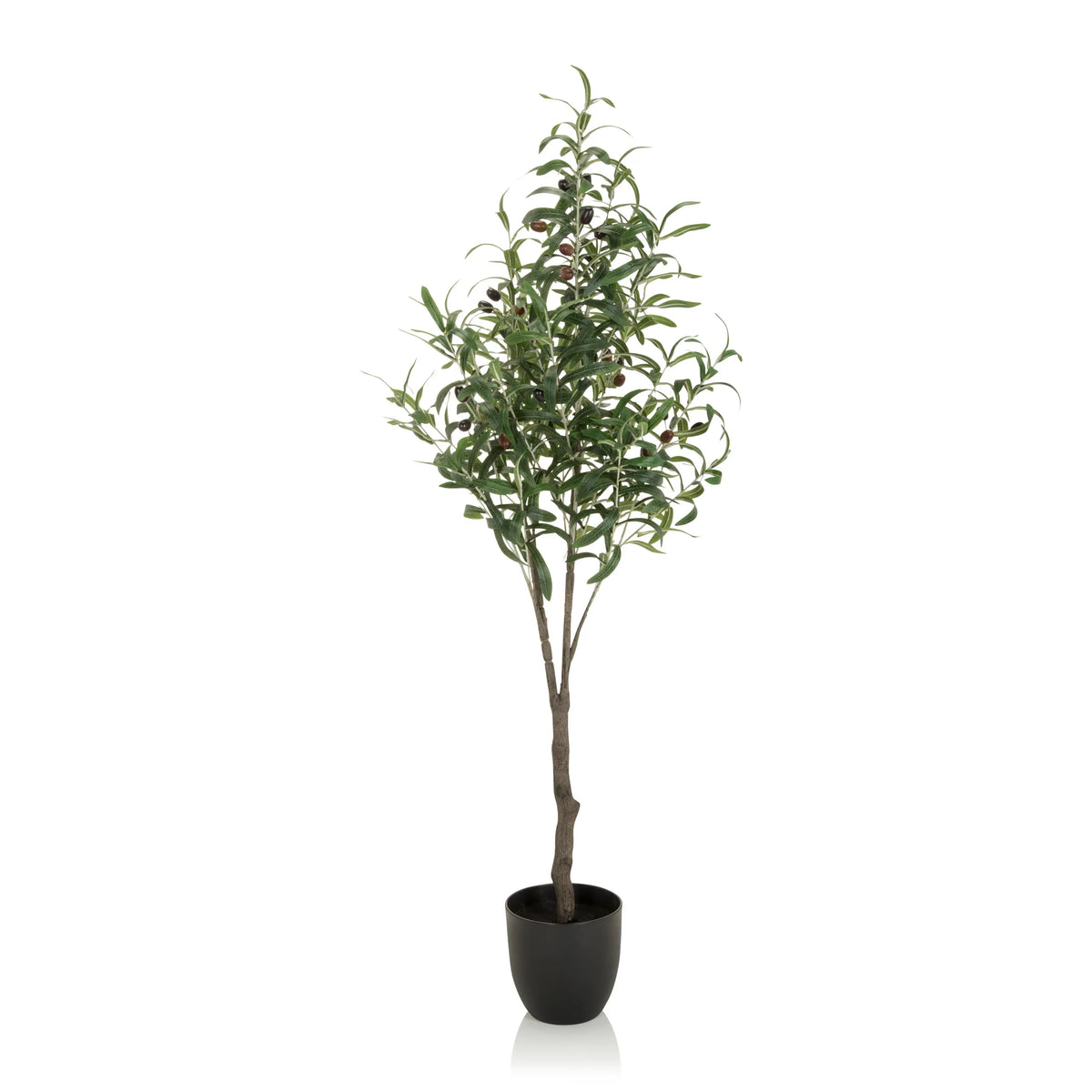 Plante artificielle verte OLIVE sous forme d'olivier dans un pot noir de hjh OFFICE – vue à 360° (vue de face 0°)