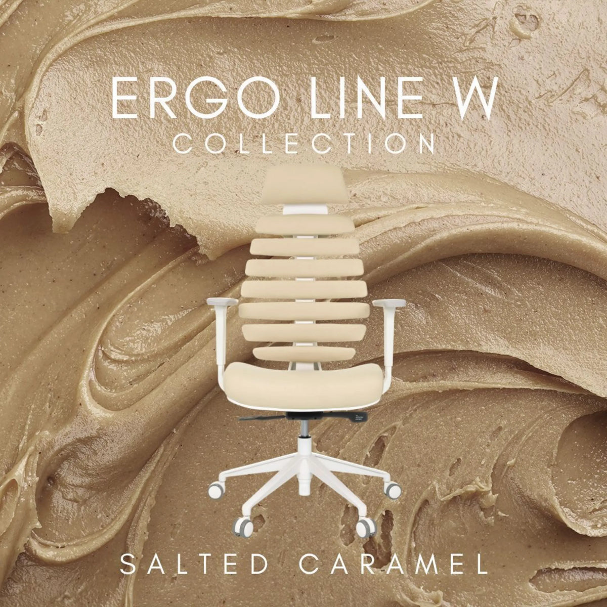 Siège de bureau de qualité professionnelle ERGO LINE W en couleur Salted Caramel avec structure et roulettes blanches de hjh OFFICE