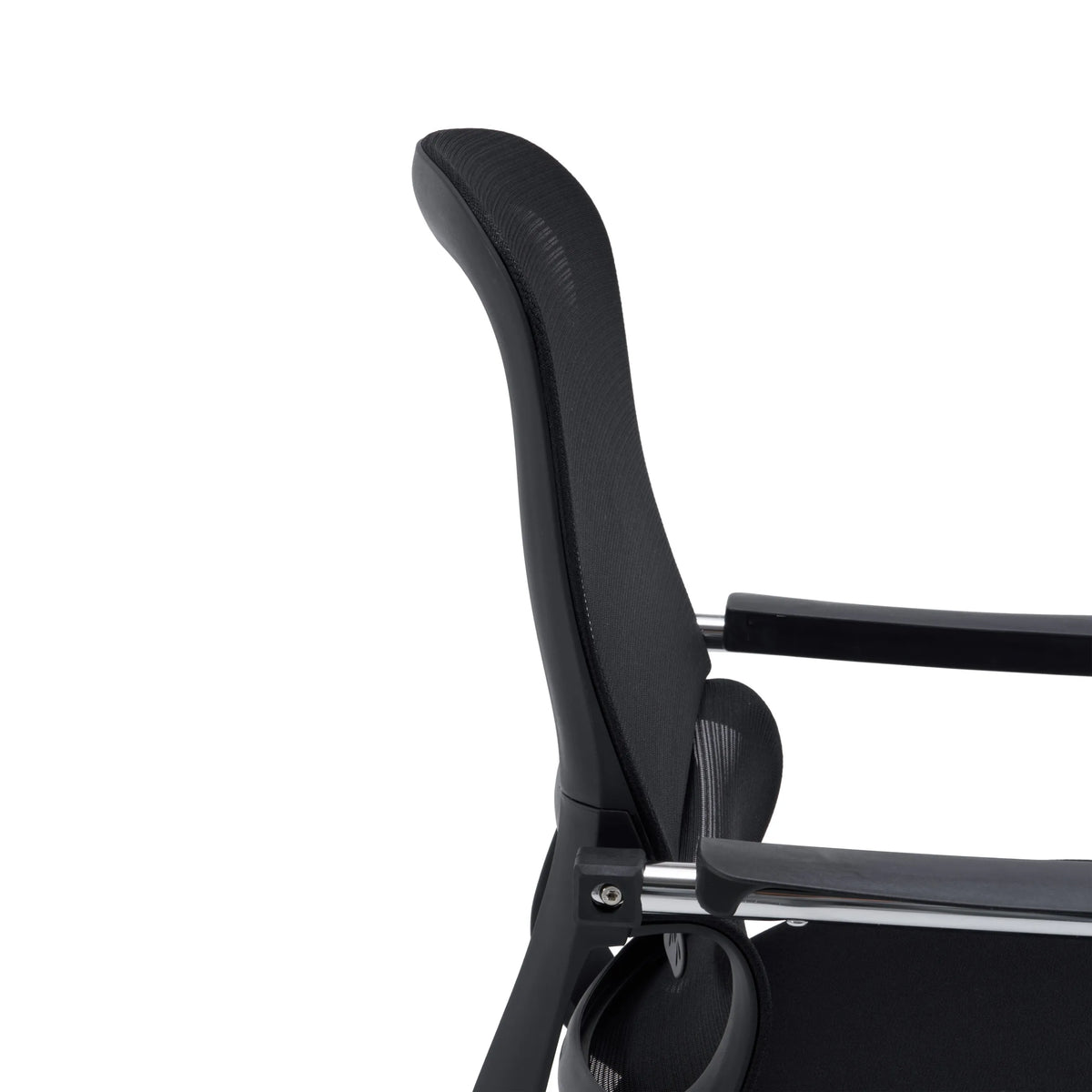 Vue latérale du dossier et de l'accoudoir de la chaise cantilever Ergomy Meet en noir de hjh OFFICE