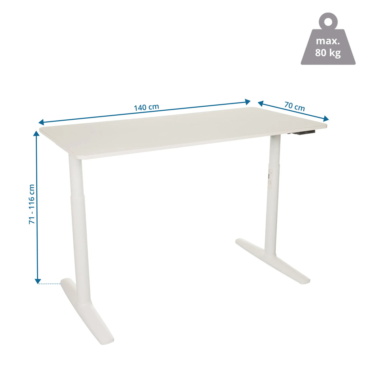 Dessin technique du Bureau réglable en hauteur électriquement STAND PRO de 140 × 70 cm de hjh OFFICE