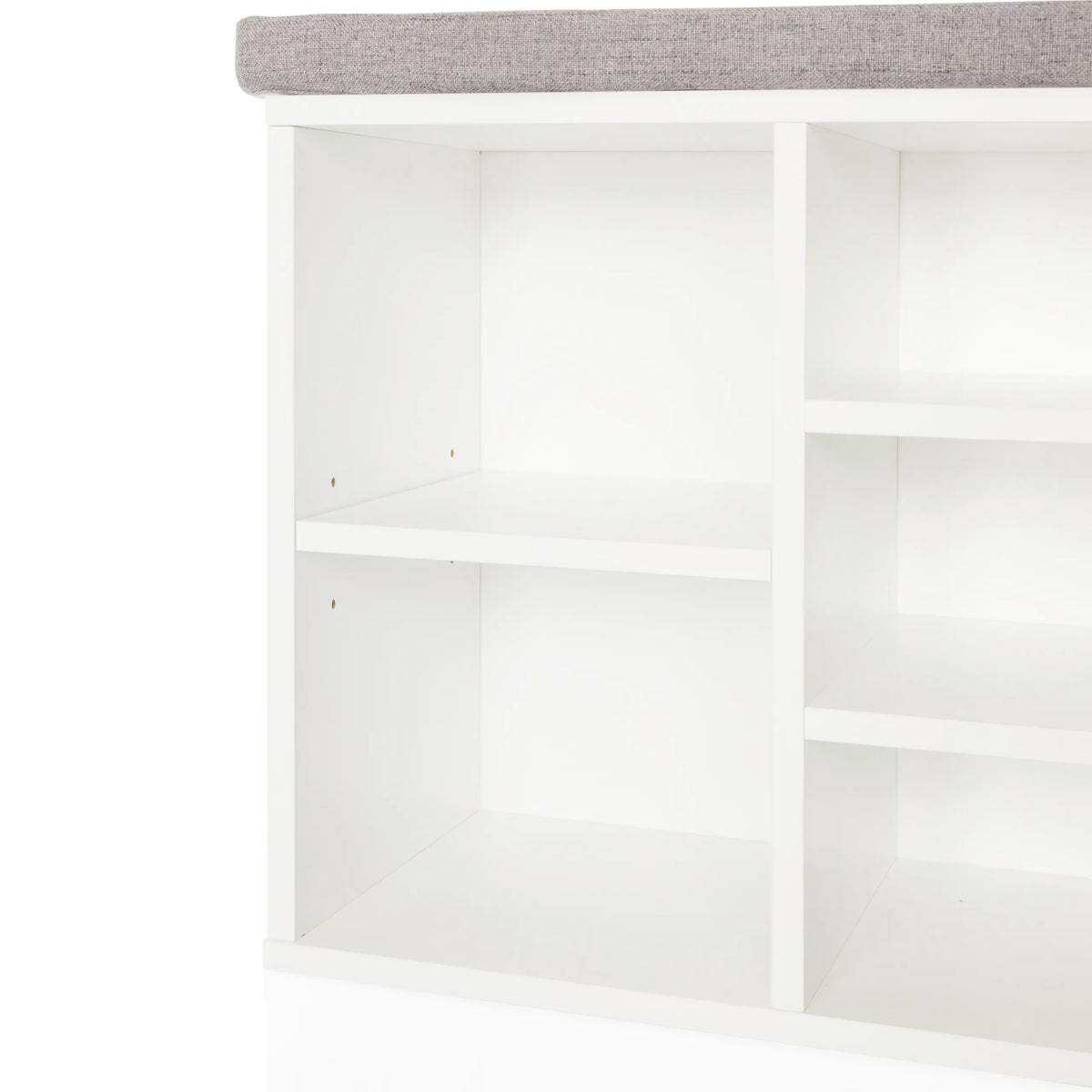 Compartiments d'étagères ouverts blancs de l'Armoire à chaussures ESTHA 10 avec coussinets gris de hjh LIVING