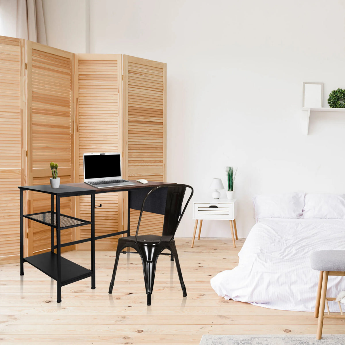 Bureau WORKSPACE H I en noir-brun avec deux étagères et un cadre en métal de hjh OFFICE
