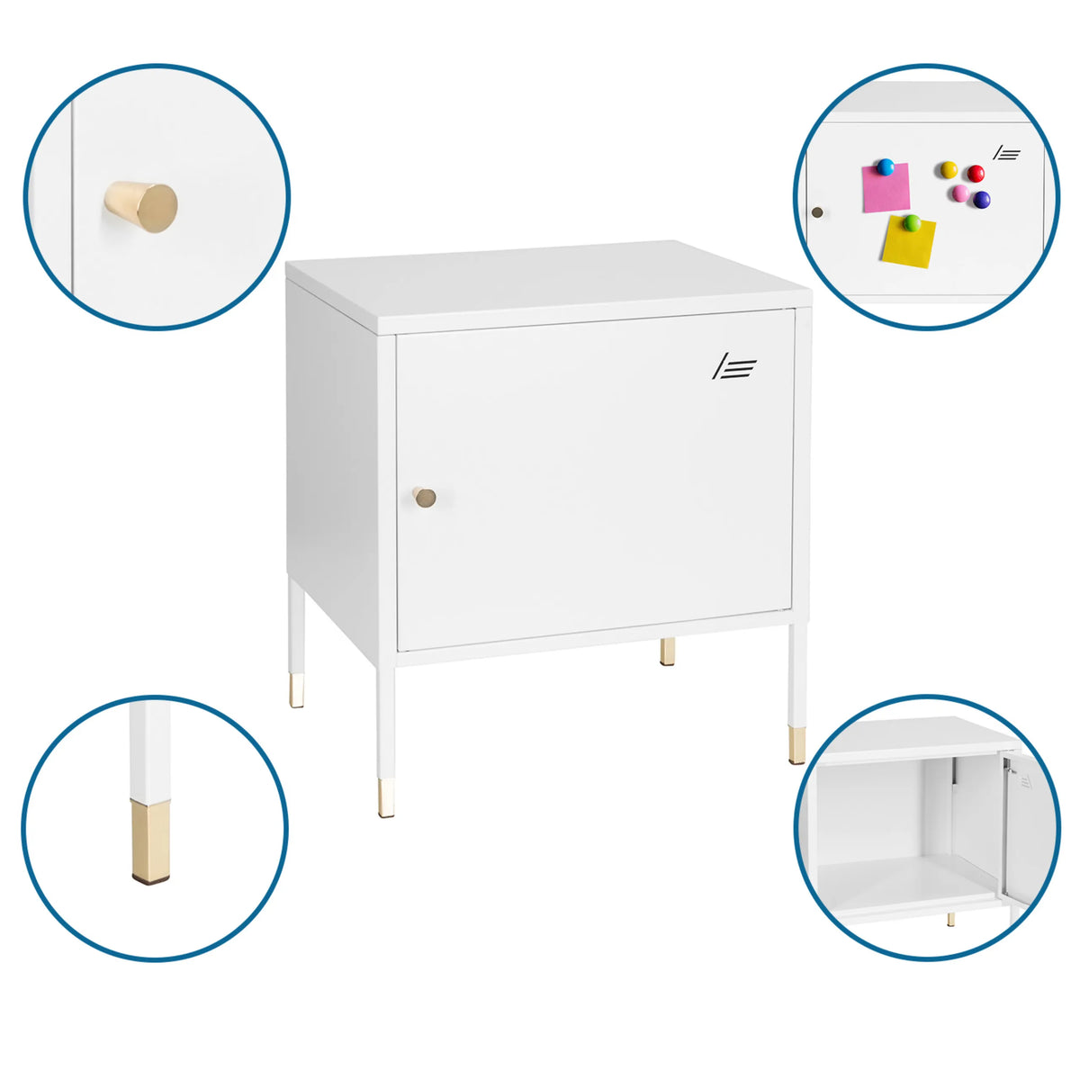 Armoire de bureau blanche UMEO avec poignées et embouts de pieds dorés de hjh OFFICE