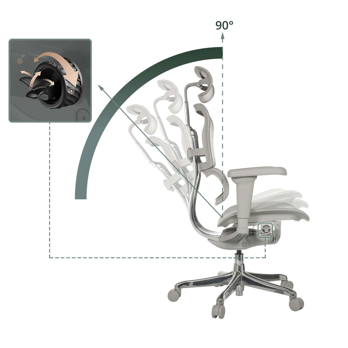 Dossier réglable du siège de direction de luxe ERGOHUMAN ULTRA G GEN2 avec un angle d'inclinaison de 90° de hjh OFFICE