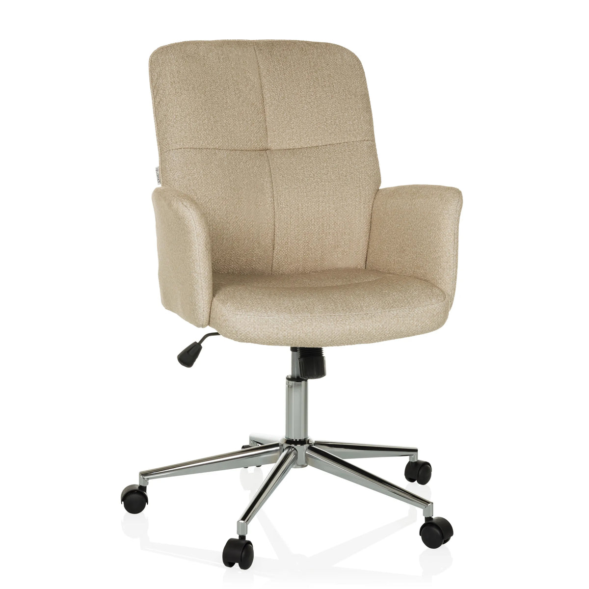 Siège de bureau à domicile SOLAO 400 beige avec accoudoirs rembourrés et base à cinq roulettes de hjh OFFICE – vue à 360° (vue de face 15°)