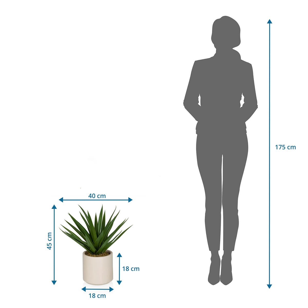 Dessin coté de la Plante artificielle Agave avec 45 cm de hauteur et 40 cm de largeur de hjh OFFICE