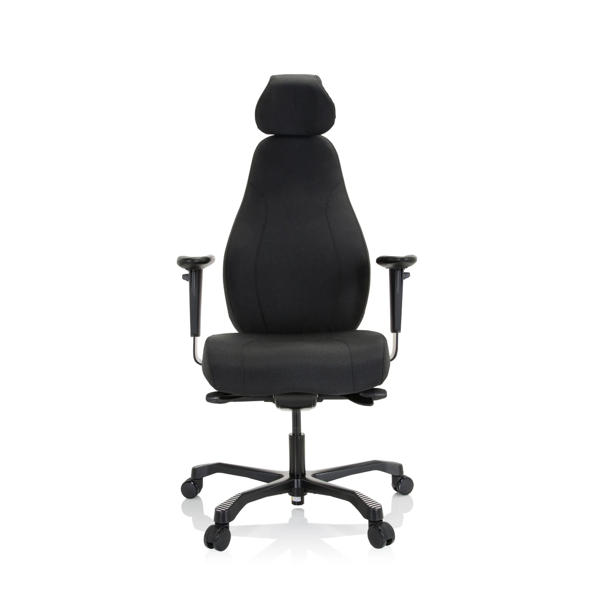 Siège de direction de qualité professionnelle RESISTIO XXL noir avec appui-tête et base à cinq roulettes de hjh OFFICE – vue à 360° (vue de face 0°)