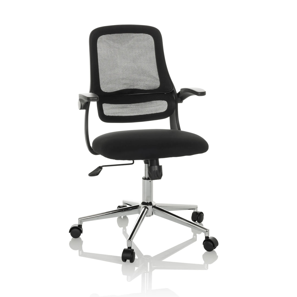 Siège de bureau à domicile MIKO B ECO noir avec dossier en maille et base à cinq roulettes de hjh OFFICE – vue à 360° (vue de face 15°)