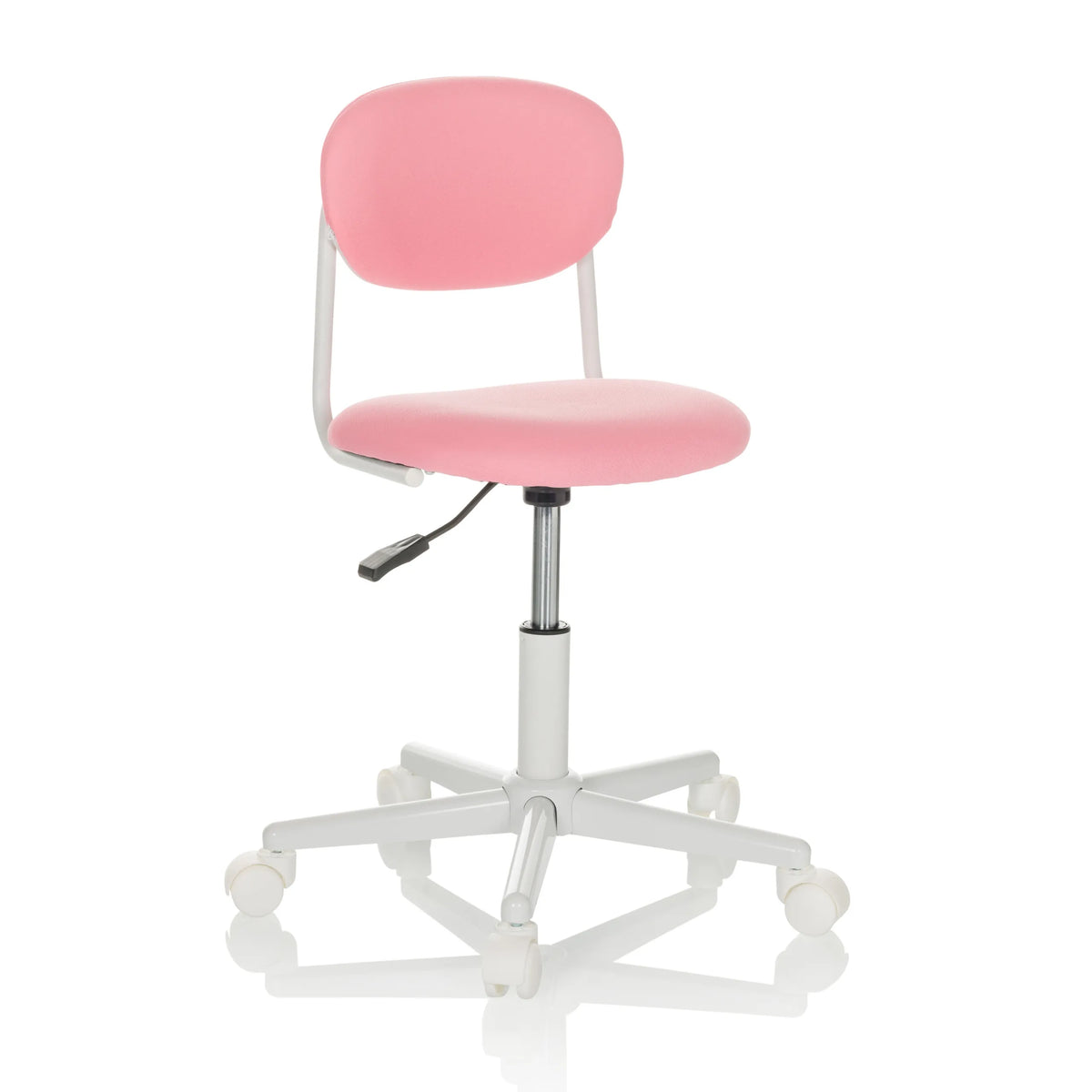 Chaise pivotante pour des enfants KIDDY BASE I rose avec piètement en étoile et cinq roulettes de hjh OFFICE – vue à 360° (vue de trois quarts avant 30°)