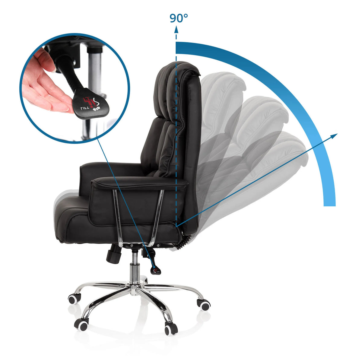Dossier réglable du siège de direction de qualité professionnelle COMMANDER avec angle d'inclinaison jusqu'à 90° et levier de hjh OFFICE