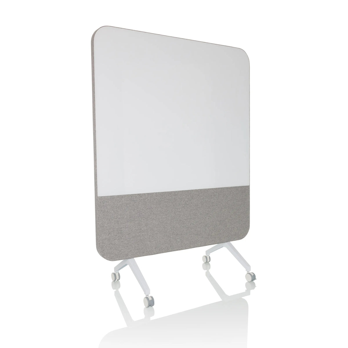 Tableau blanc VISION BOARD gris avec surface d'écriture blanche et roulettes de hjh OFFICE – vue à 360° (vue de trois quarts avant 30°)