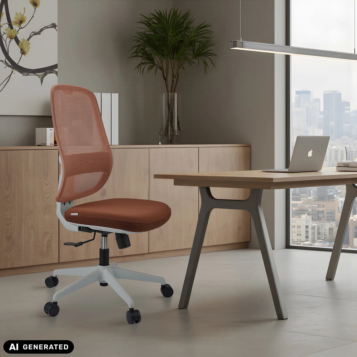 Siège de bureau de qualité professionnelle Minoro W en blanc et marron de hjh OFFICE (image générée par IA)