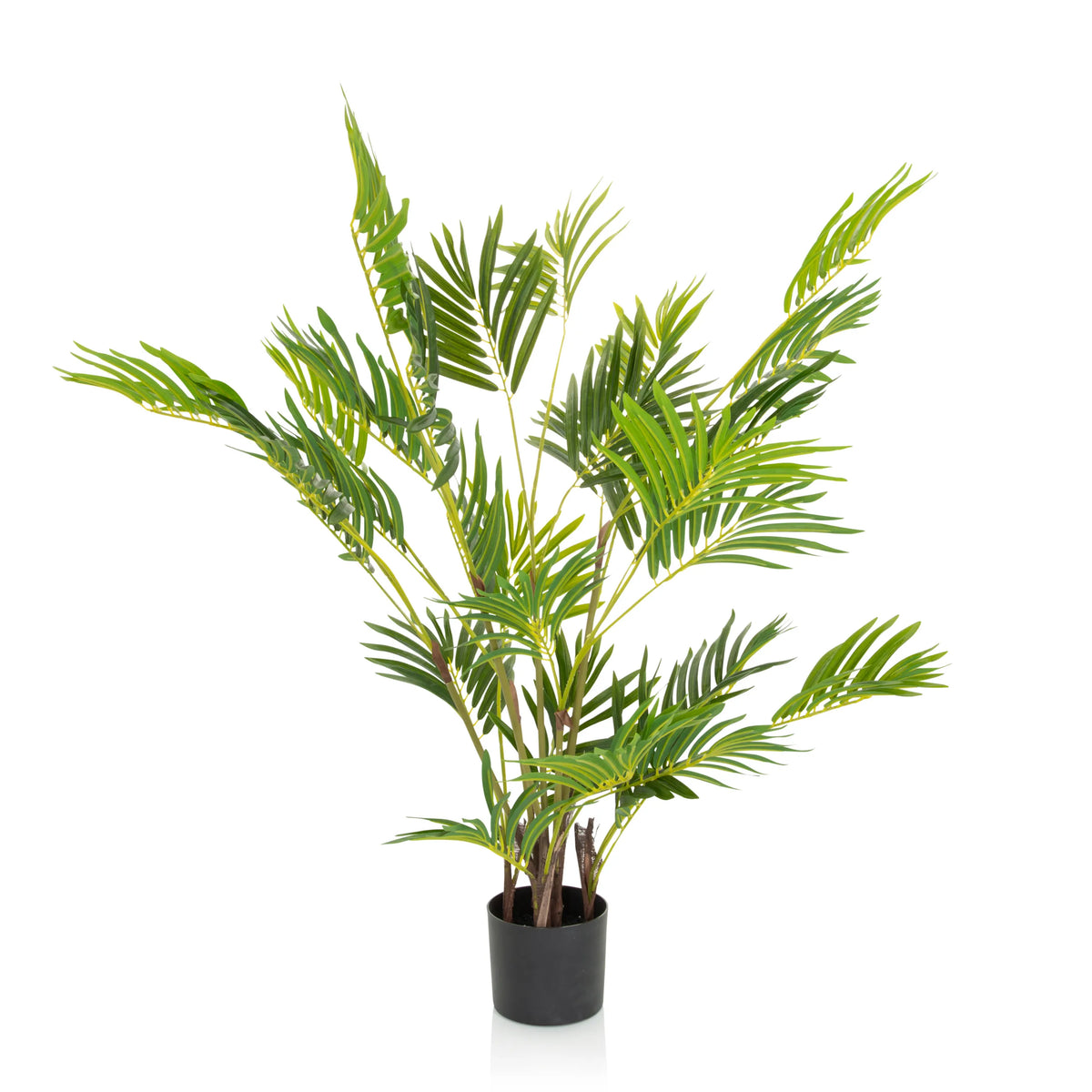 Plante artificielle verte ARECA I avec des feuilles de palmier dans un pot noir de hjh OFFICE – vue à 360° (vue de face 0°)