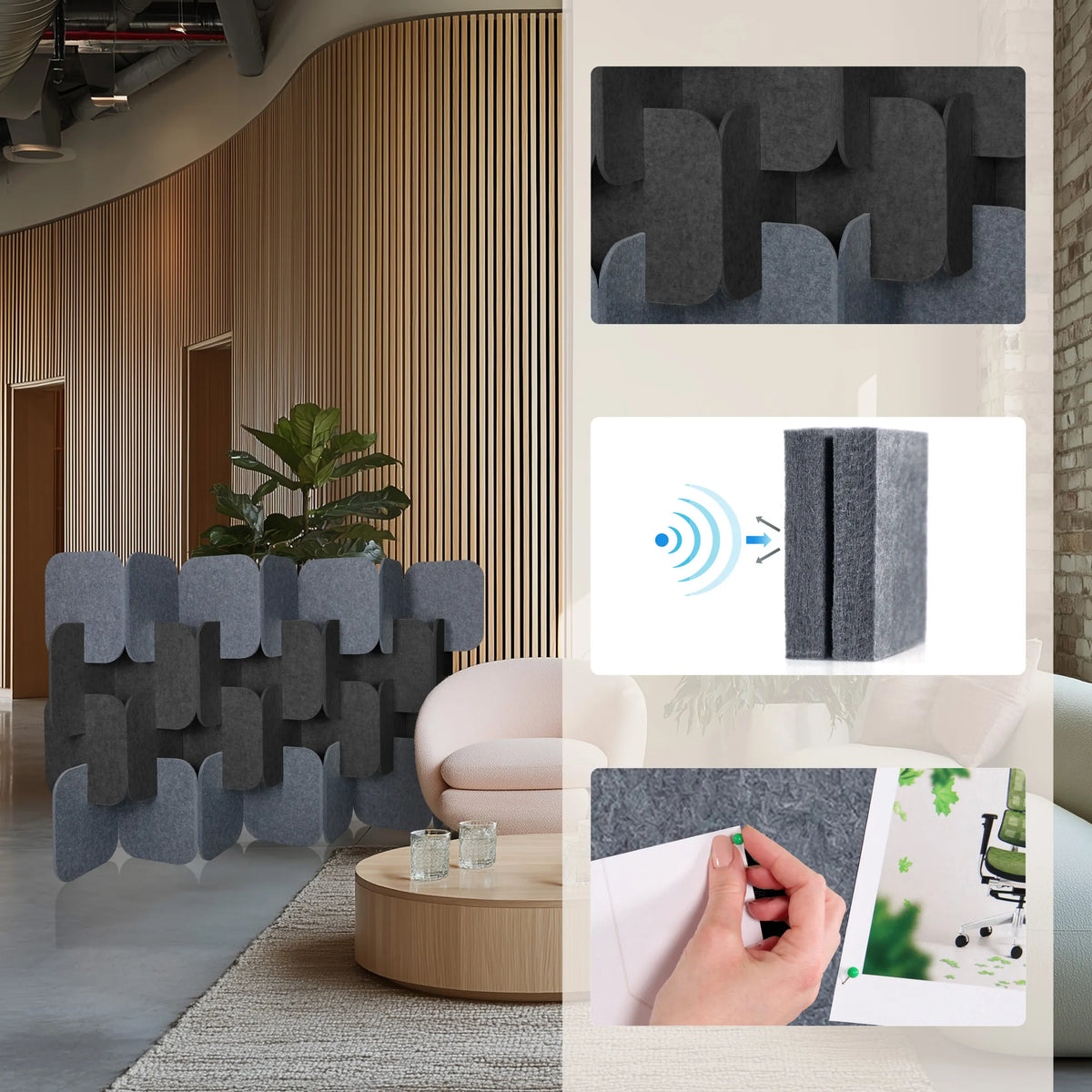 Cloisons de séparation acoustiques FLEXMIUT PLUG en gris et gris foncé en kit modulaire de hjh OFFICE