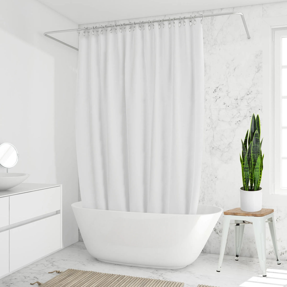 Plante artificielle verte SANSEVIERIA dans un pot blanc sur un petit tabouret de hjh OFFICE