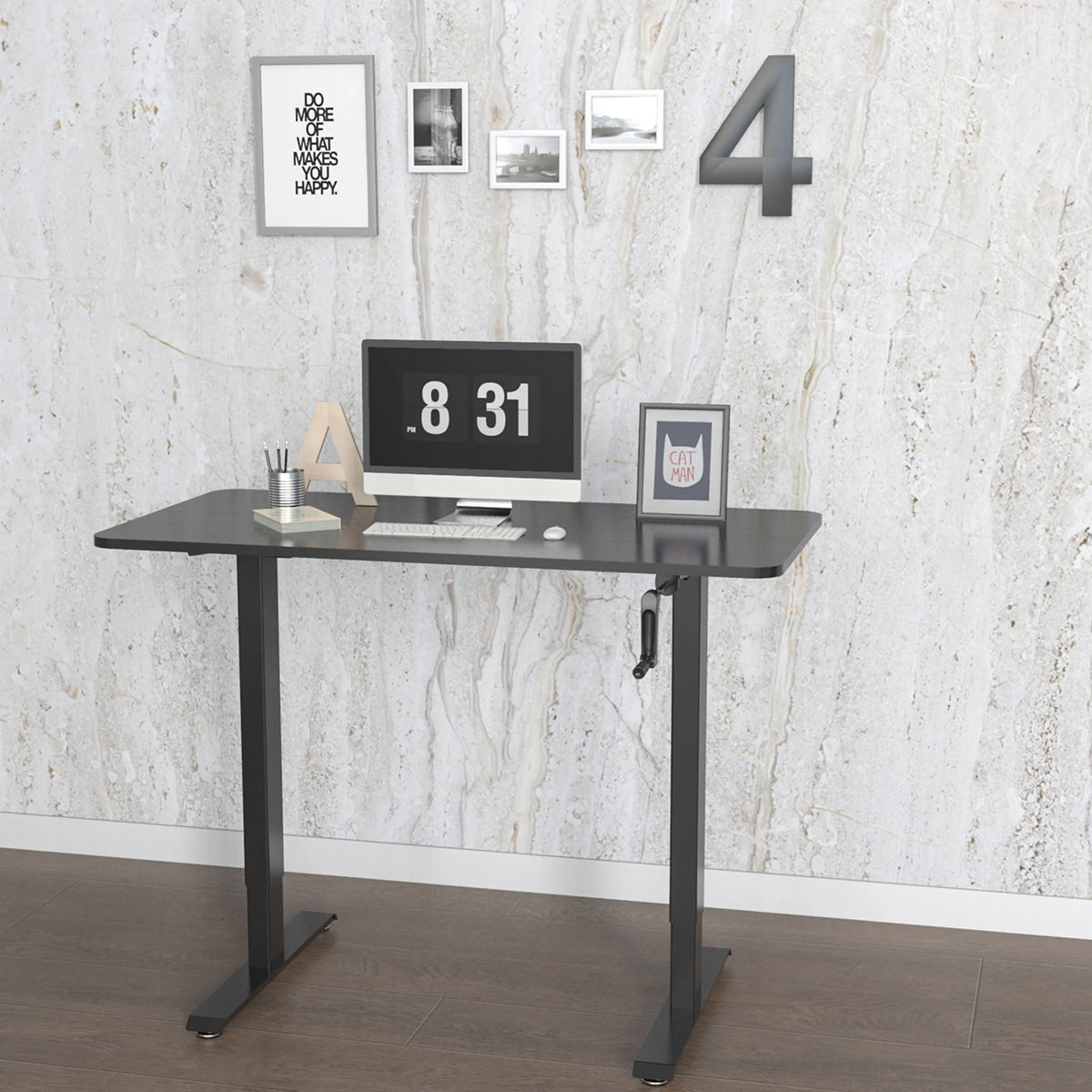 Bureau assis-debout STAND CR noir avec mécanisme à manivelle sur le côté droit de hjh OFFICE