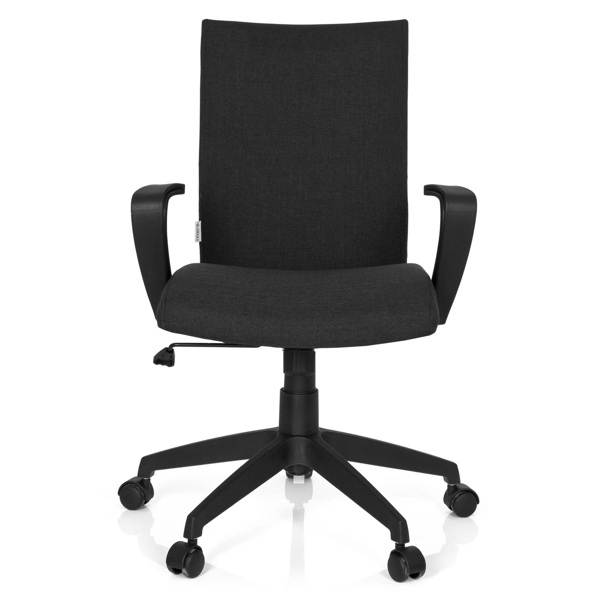 Siège de bureau à domicile SOFT noir avec accoudoirs et pied à cinq roulettes de hjh OFFICE – vue à 360° (vue de face 0°)