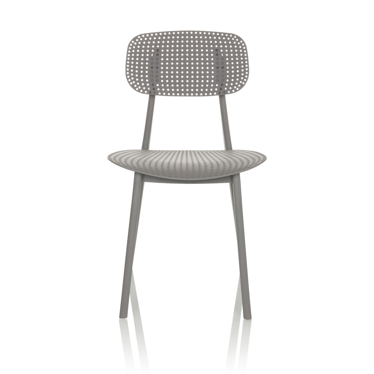Chaise d'extérieur grise ARTIFO HOL avec dossier et assise perforés de hjh OFFICE – vue à 360° (vue de face 0°)