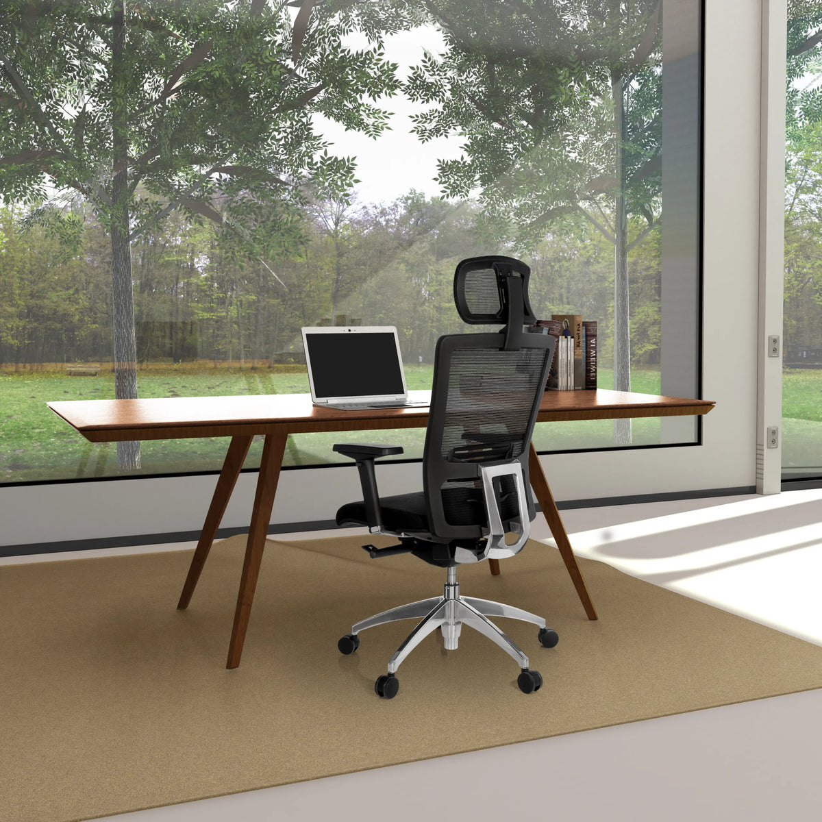 Siège de bureau de qualité professionnelle ASTRA LUX noir avec dossier en maille et appui-tête à un bureau de hjh OFFICE