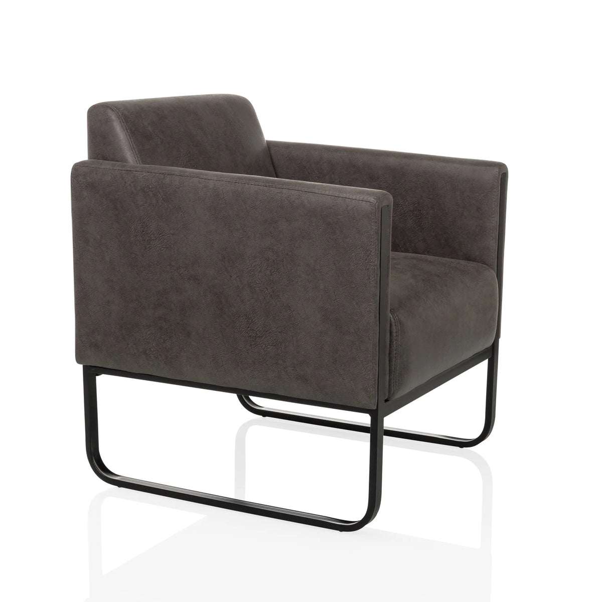 Fauteuil de salon Aruba Retro gris avec accoudoirs et structure noire de hjh OFFICE – vue à 360° (vue de trois quarts avant 45°)