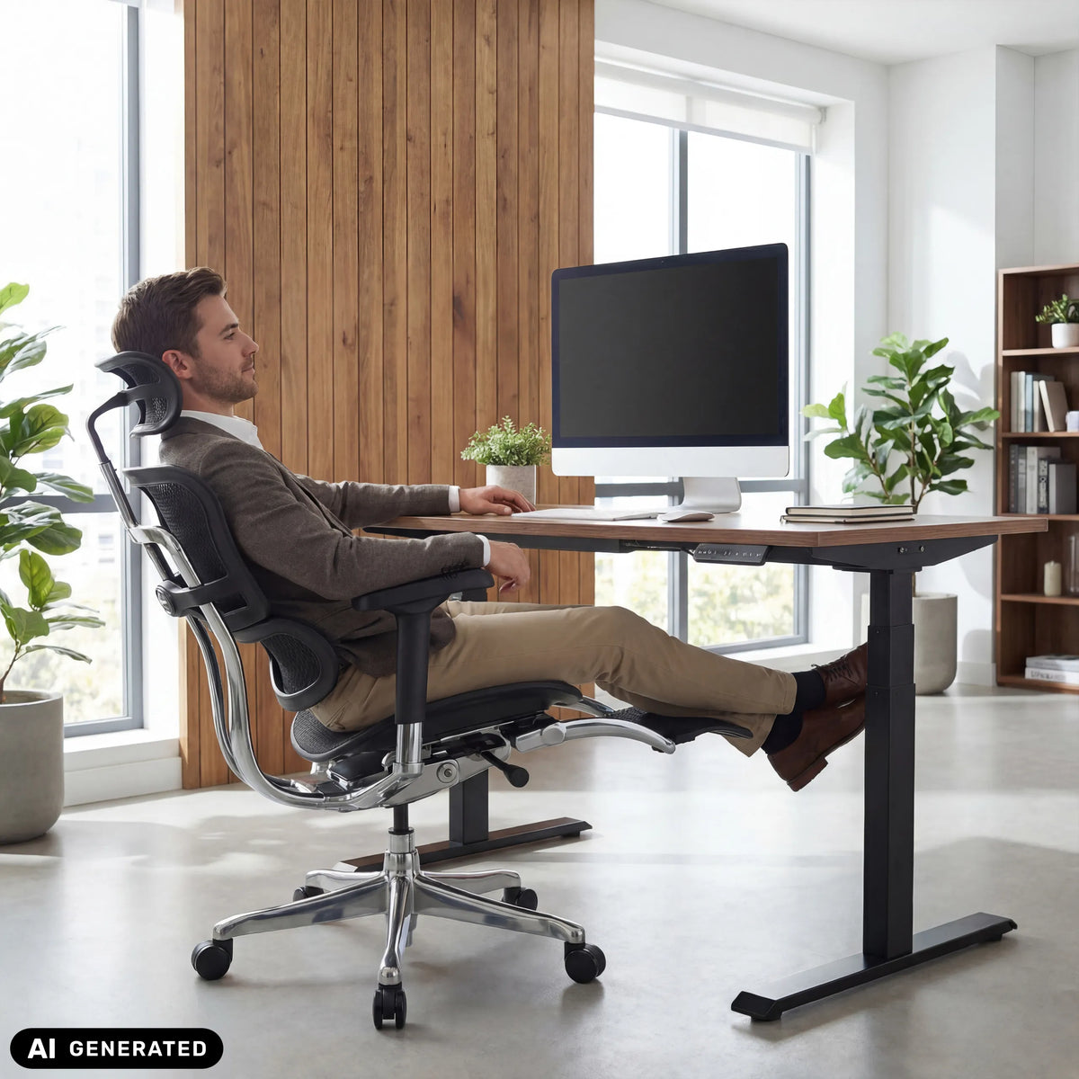 Siège de direction de luxe ERGOHUMAN PLUS LEGPRO GEN2 avec dossier en maille en noir de hjh OFFICE (image générée par IA)