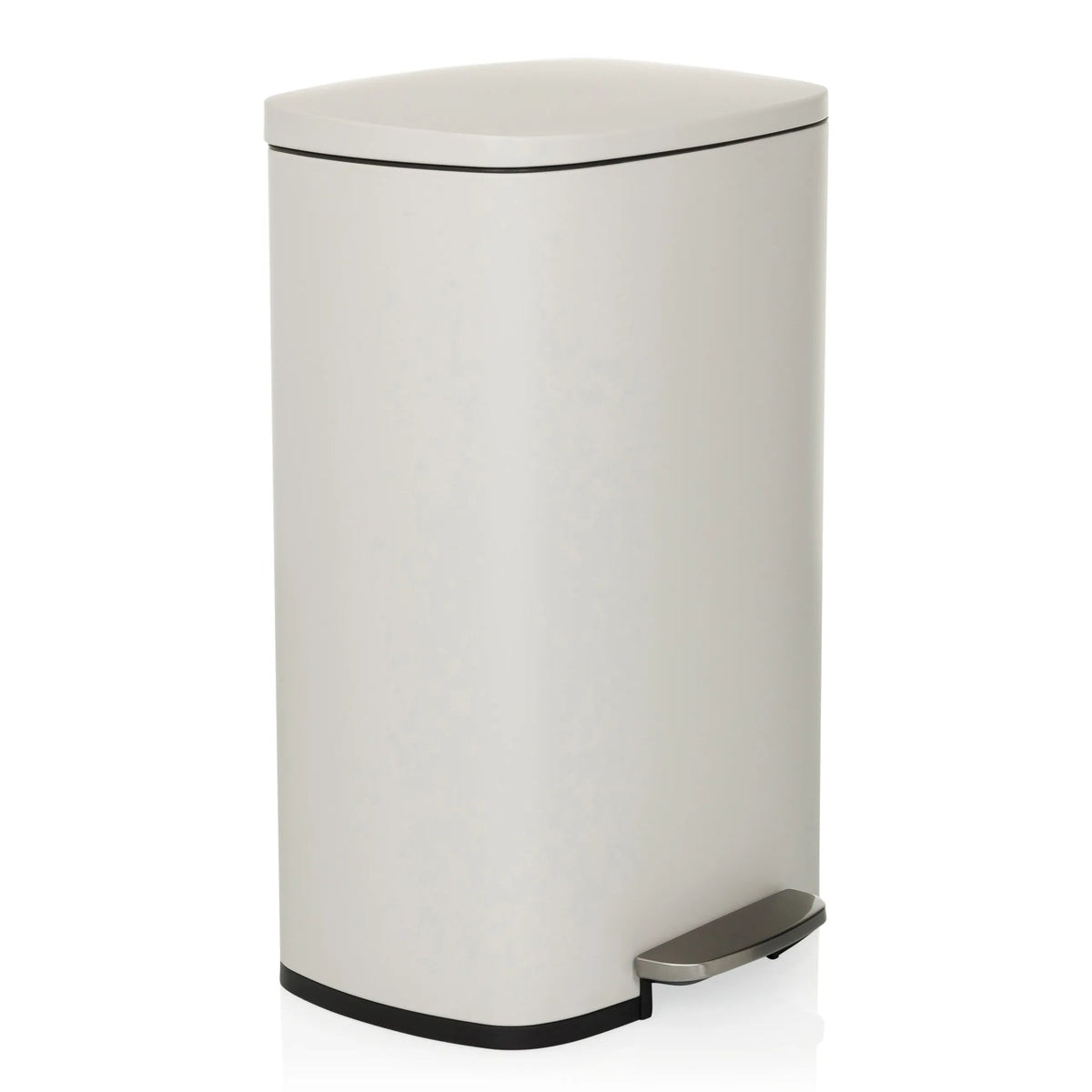 Poubelle CLEAN XV beige avec couvercle et pédale de hjh OFFICE – vue à 360° (vue de trois quarts avant 45°)