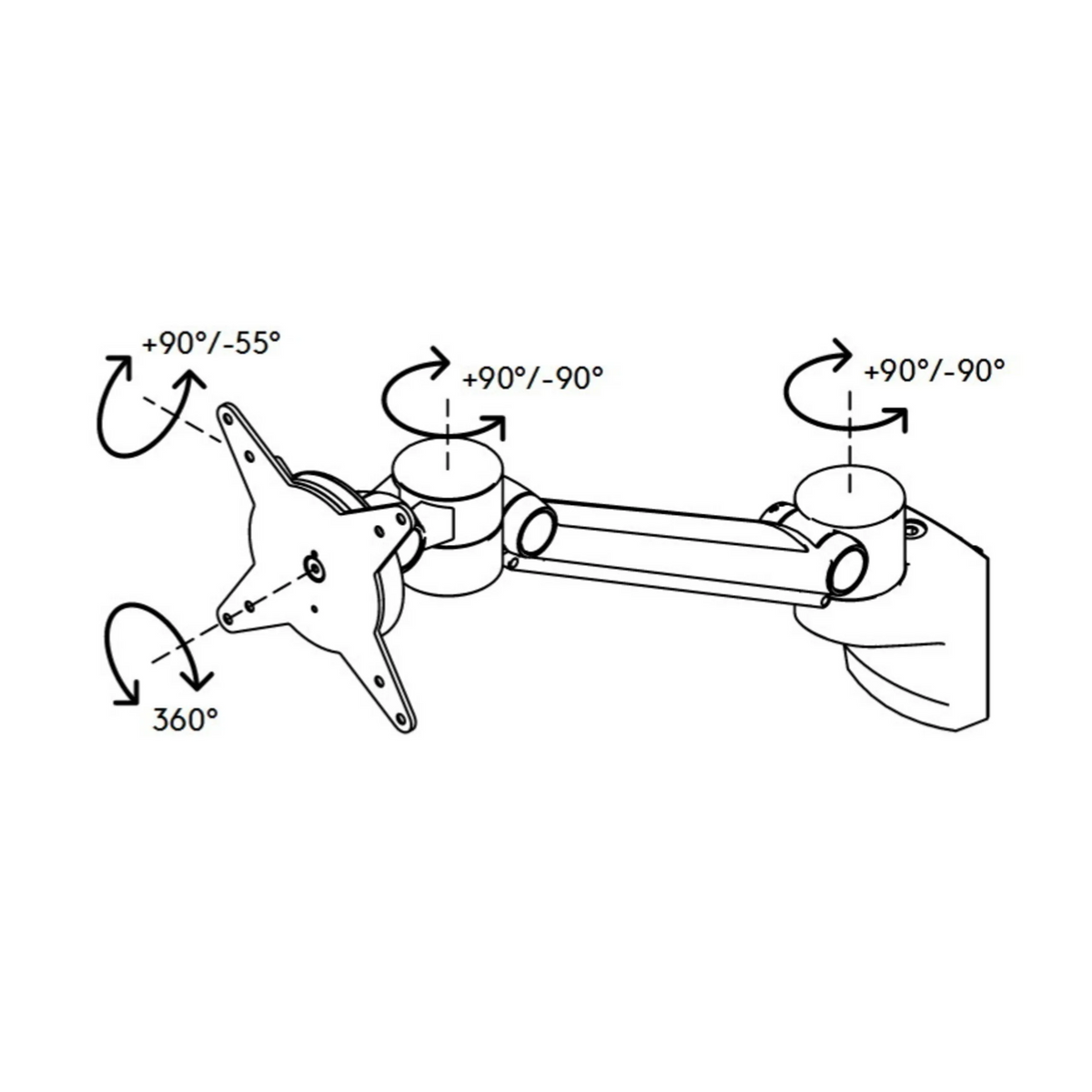 Dessin technique du support d'écran ORGPF avec indications des angles d'inclinaison et de rotation de hjh OFFICE PRO