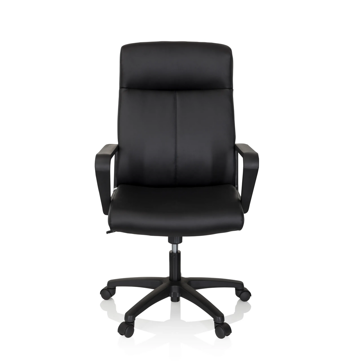 Siège de direction de qualité professionnelle LISSO noir avec accoudoirs et base à cinq roulettes de hjh OFFICE – vue à 360° (vue de face 0°)