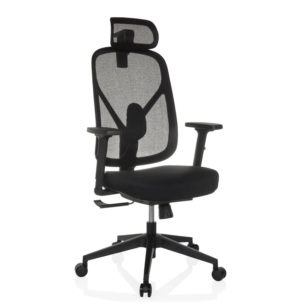 Siège de bureau de qualité professionnelle RALOO ECO noir avec dossier en maille et piètement à cinq roulettes de hjh OFFICE – vue à 360° (vue de trois quarts avant 30°)