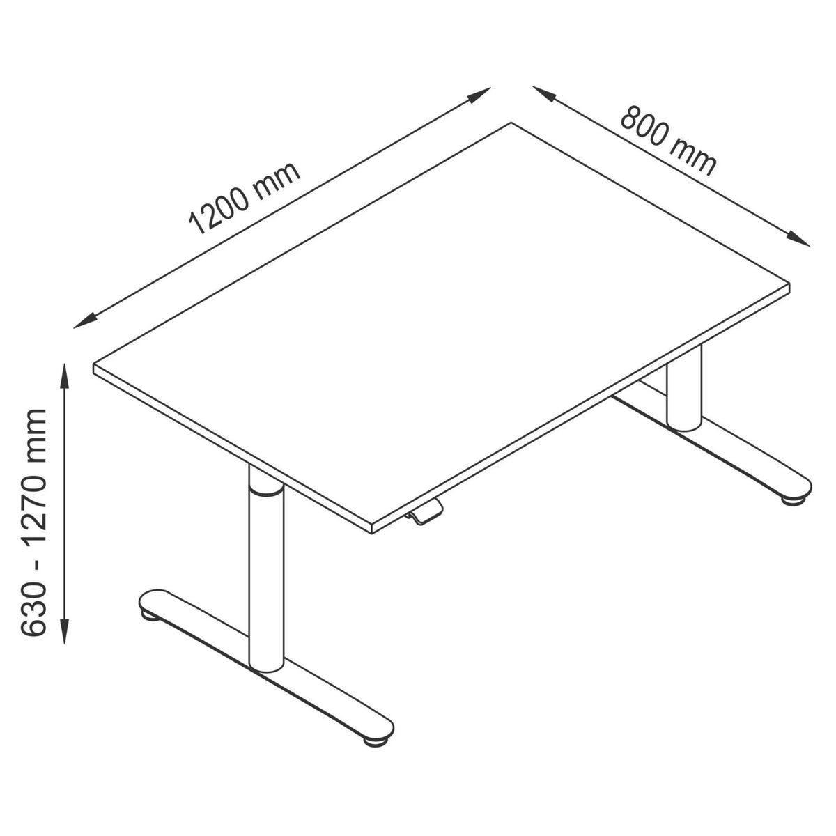 Dessin technique du bureau XDLR 12 G de 1200 × 800 mm de hjh OFFICE PRO