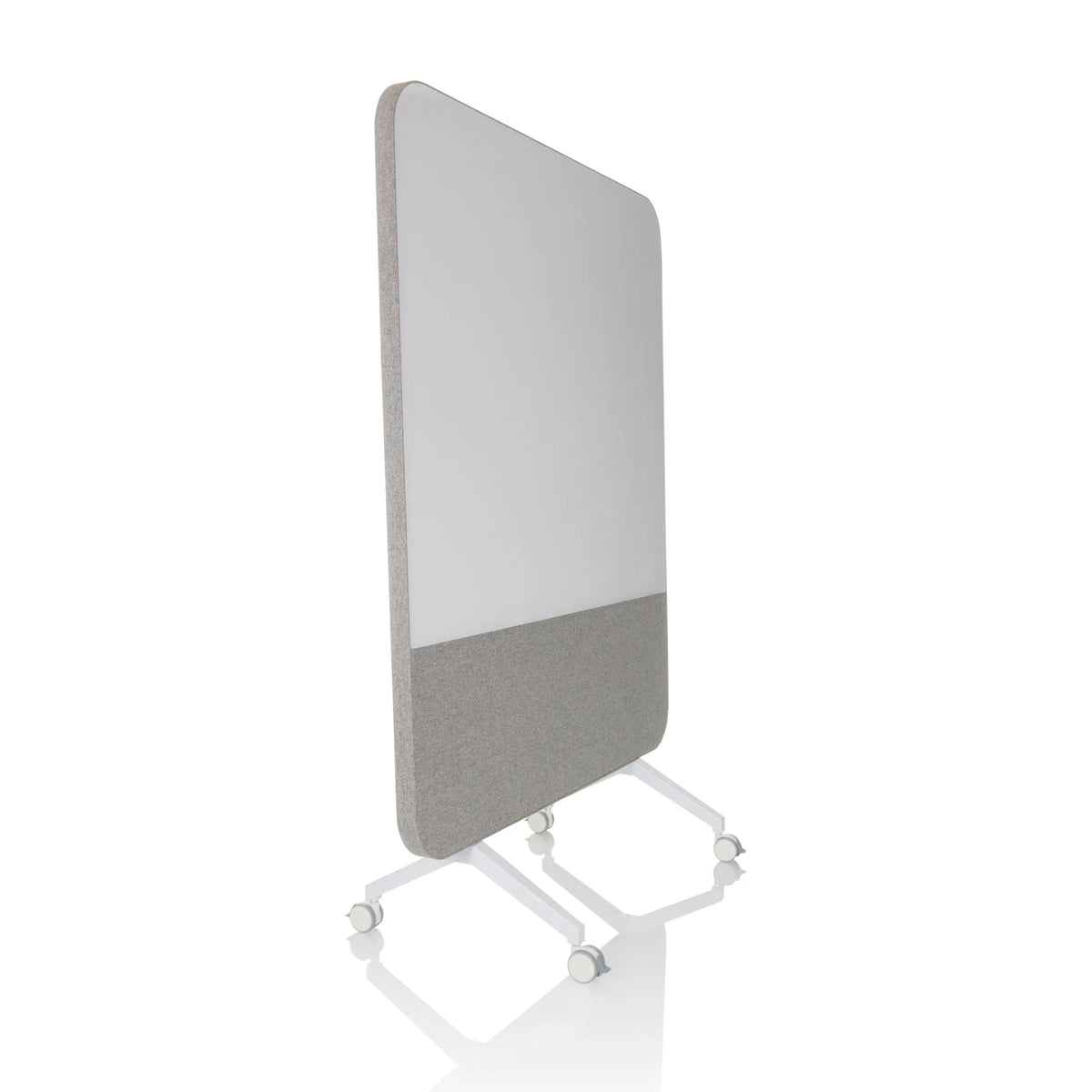 Tableau blanc VISION BOARD gris avec surface d'écriture blanche et roulettes de hjh OFFICE – vue à 360° (vue de trois quarts avant 60°)