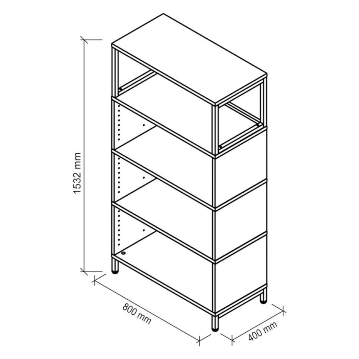 Dessin technique de l'étagère FlexWall avec dimensions 1532 × 800 mm de hjh OFFICE PRO