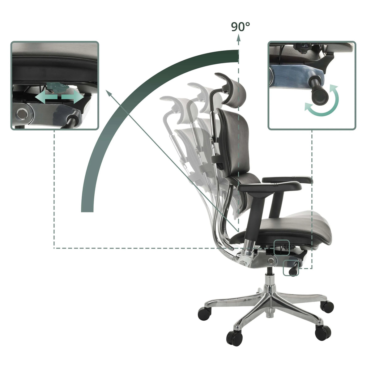 Dossier réglable et mécanisme d'assise du siège de direction de luxe ERGOHUMAN GEN2 avec un angle d'inclinaison de 90° de hjh OFFICE