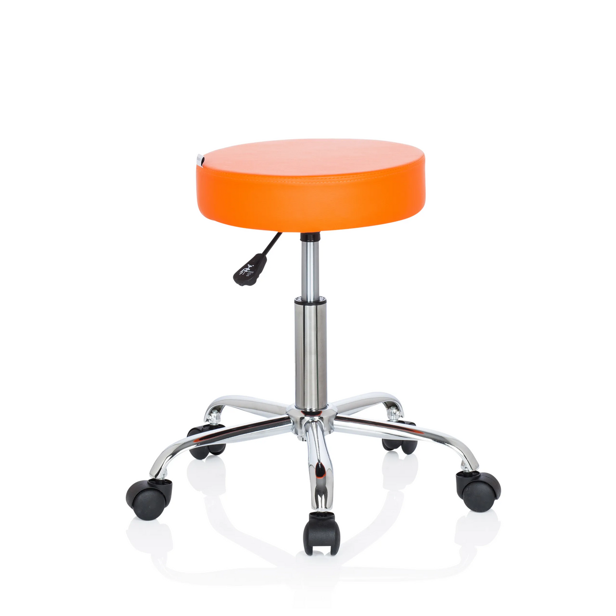 Tabouret pivotant orange OPERATOR II avec vérin à gaz et base à cinq roulettes de hjh OFFICE – vue à 360° (vue de trois quarts avant 40°)