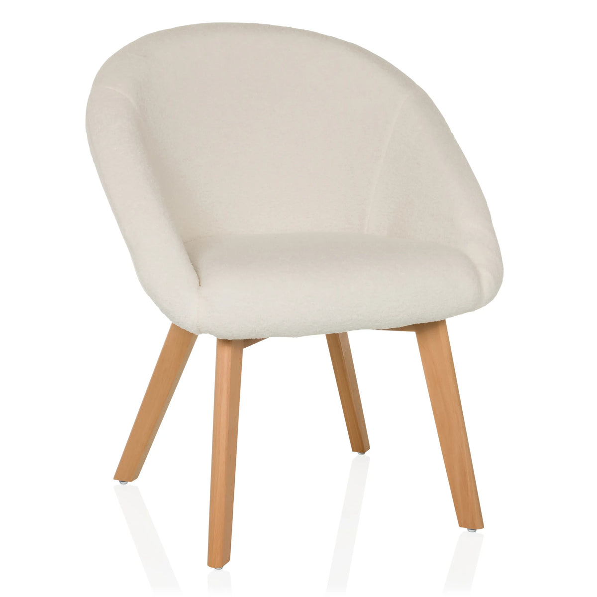 Chaise rembourrée blanche SCANDI TED avec dossier arrondi et quatre pieds en bois de hjh LIVING – vue à 360° (vue de face 15°)