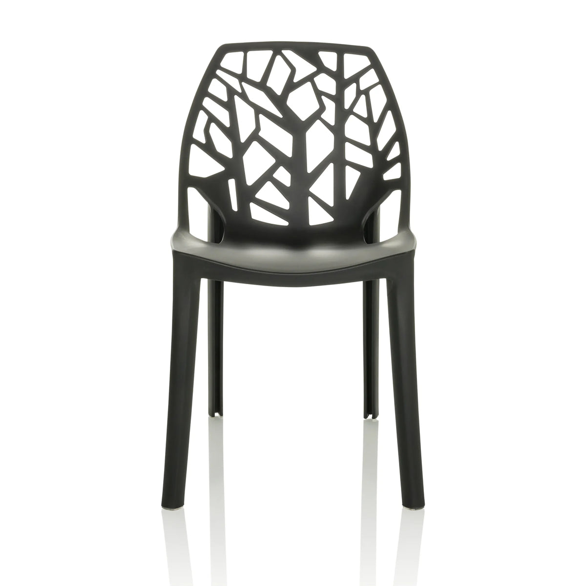 Chaise d'extérieur ARTIFO TRI noire avec dossier ajouré au look organique de hjh OFFICE – vue à 360° (vue de face 0°)