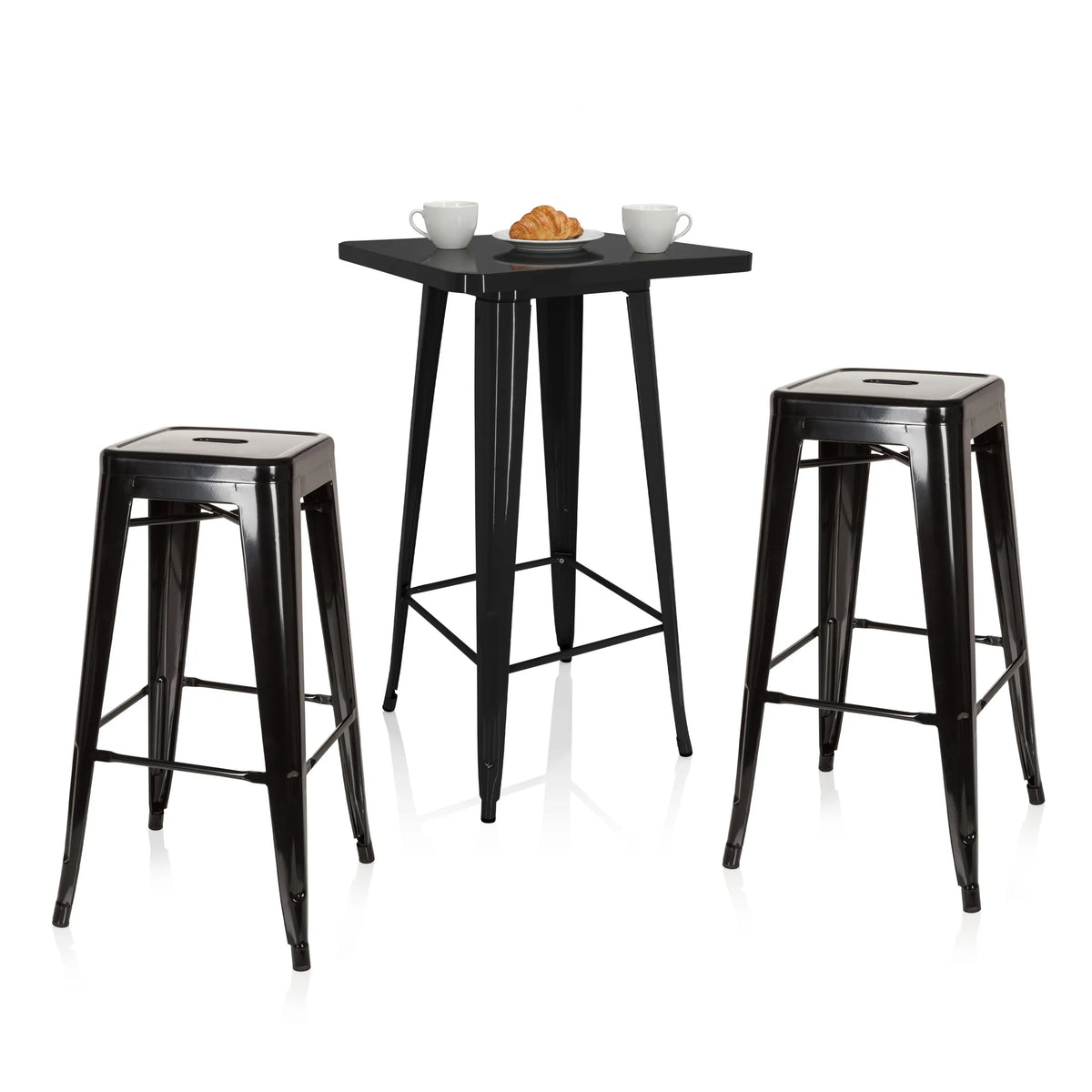 Ensemble bar Vantaggio Set en noir avec une table haute carrée et deux tabourets assortis de hjh OFFICE