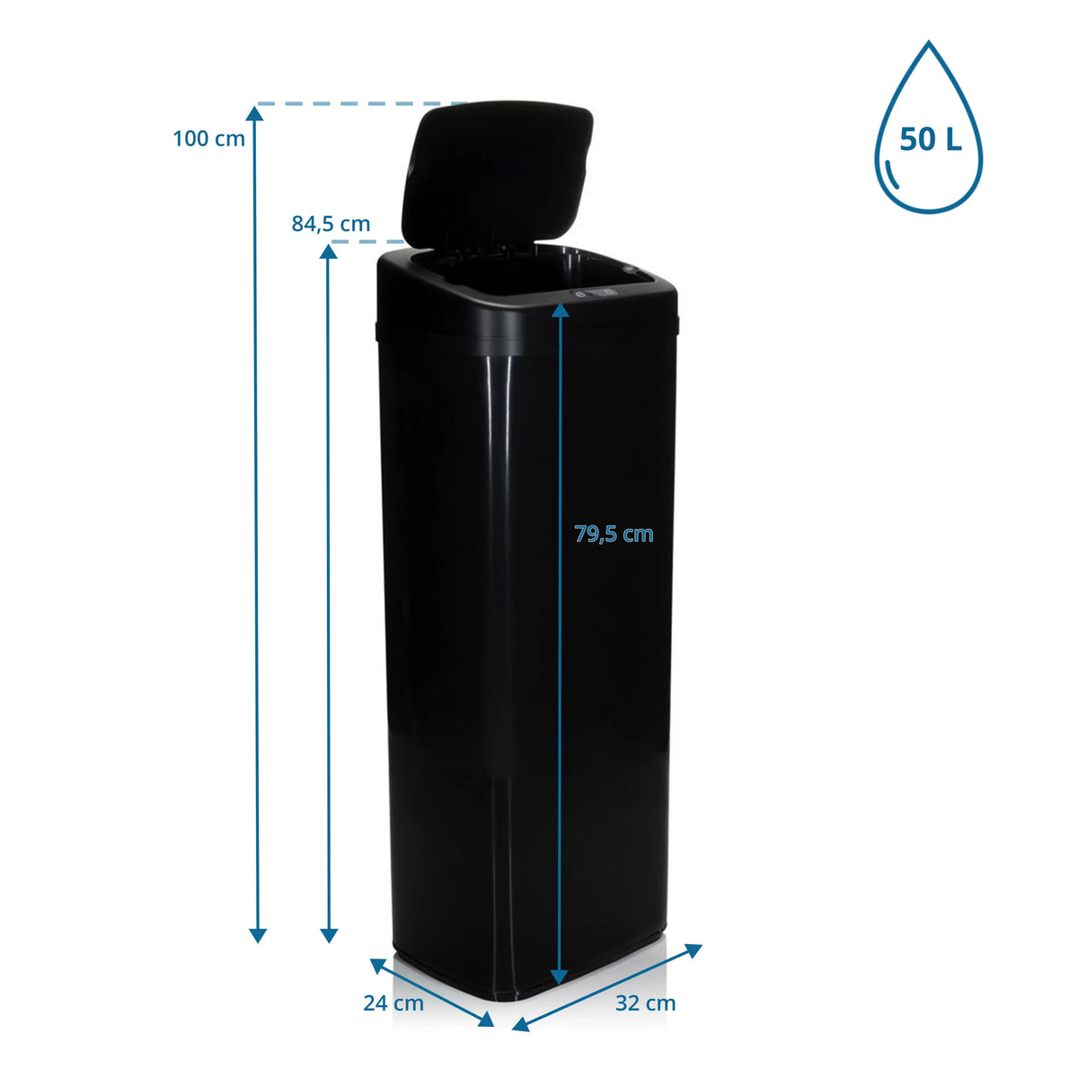 Dessin dimensionnel de la Poubelle à capteur CLEAN V d'une capacité de 50 l et d'une hauteur de 79,5 cm de hjh OFFICE