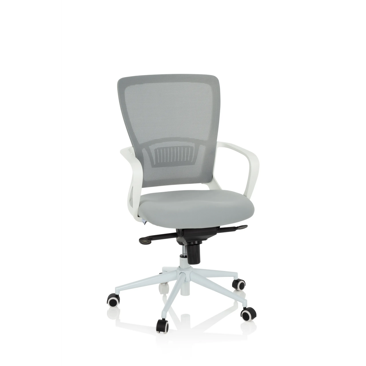 Siège de bureau à domicile ESTRIA gris avec dossier en maille et base à cinq roulettes de hjh OFFICE – vue à 360° (vue de face 20°)