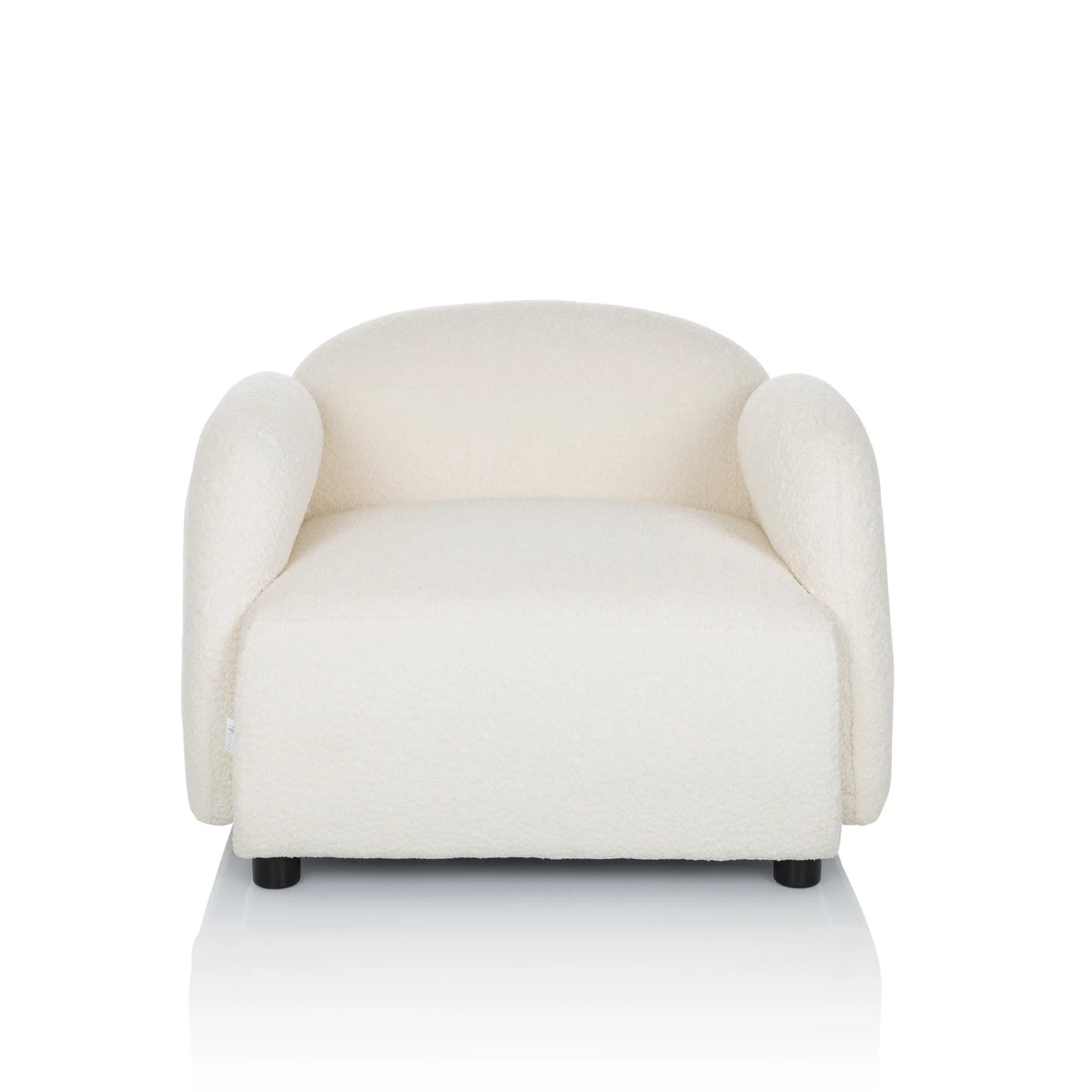 Weißer Loungesessel VERDUNA mit strukturiertem Stoffbezug und kurzen schwarzen Füßen von hjh LIVING – 360-Grad-Ansicht (Frontansicht 0°)