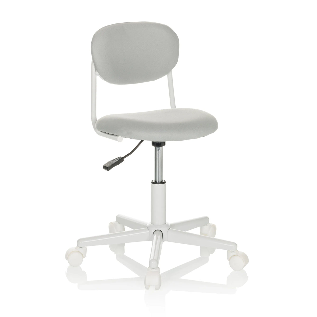 Chaise pivotante pour des enfants KIDDY BASE I grise avec siège rembourré et base à cinq roulettes de hjh OFFICE – vue à 360° (vue de trois quarts avant 30°)
