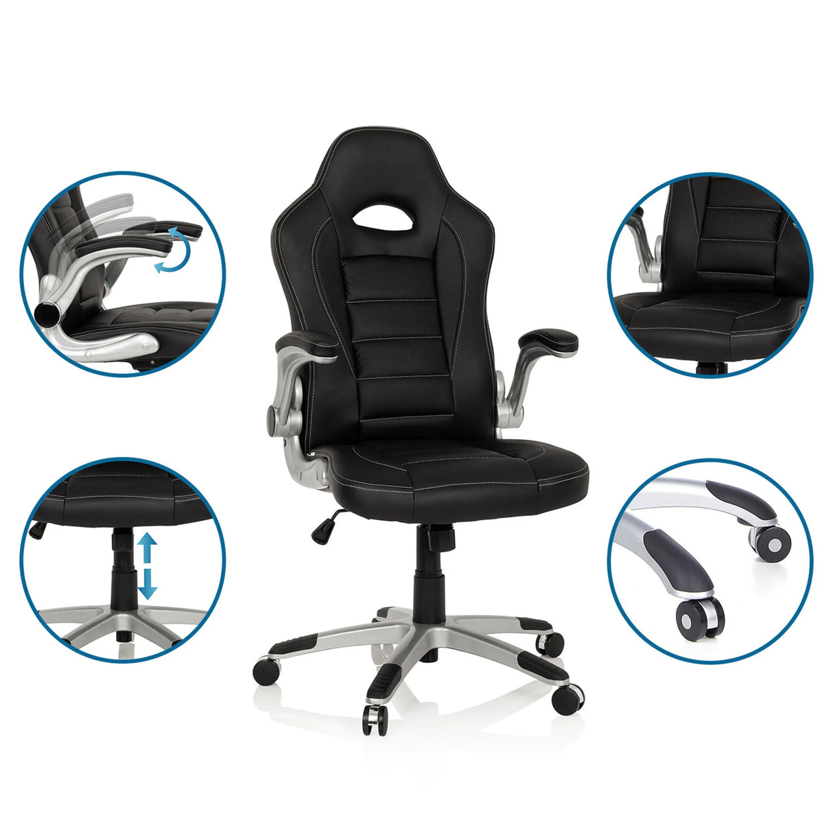 Fauteuil Gamer GAME SPORT en noir avec accoudoirs réglables et vérin à gaz de hjh OFFICE