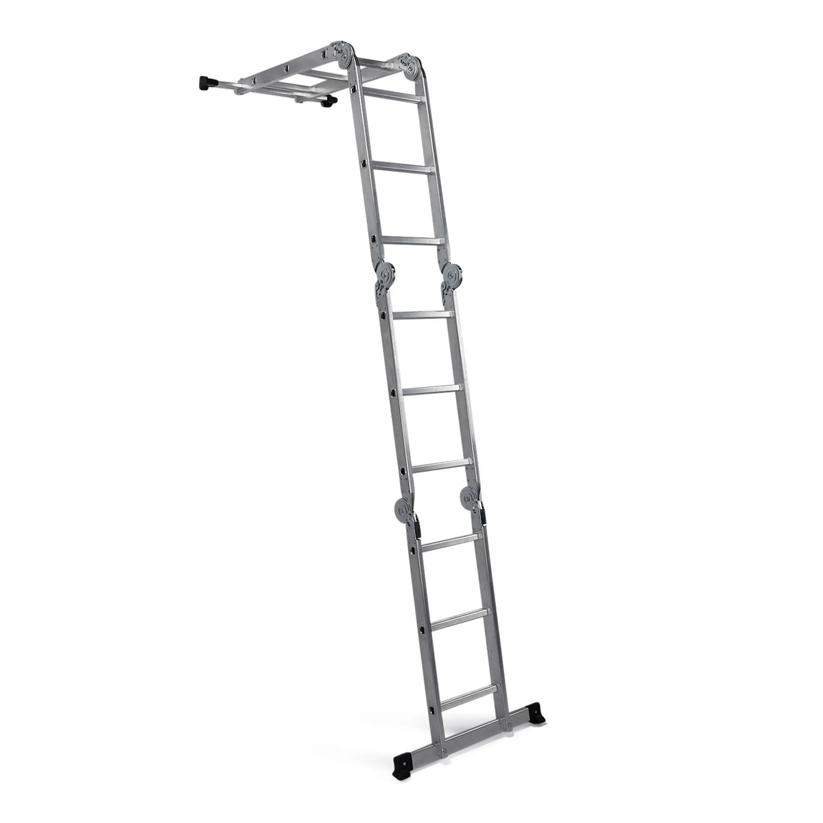 Échelle pliante SOLID W3 en aluminium argentée avec douze marches de hjh OFFICE – vue à 360° (vue de trois quarts arrière 144°)
