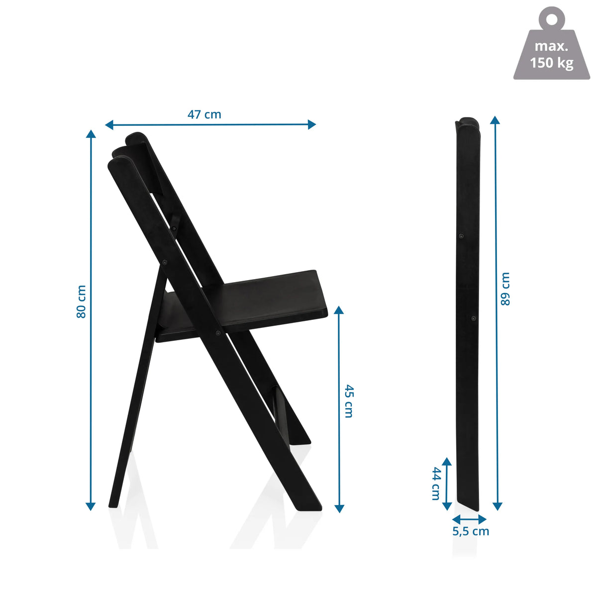 Dessin dimensionnel de la Chaise d'extérieur TRAVANO 1 avec une hauteur de 89 cm et une largeur de 47 cm de hjh LIVING
